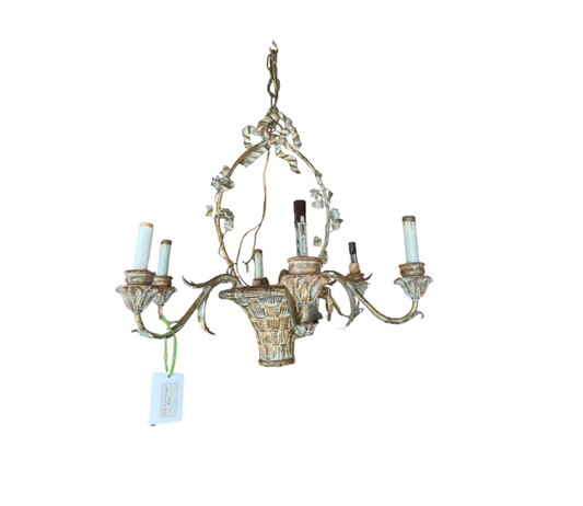 Antique Wood Carved Gold Basket Chandelier