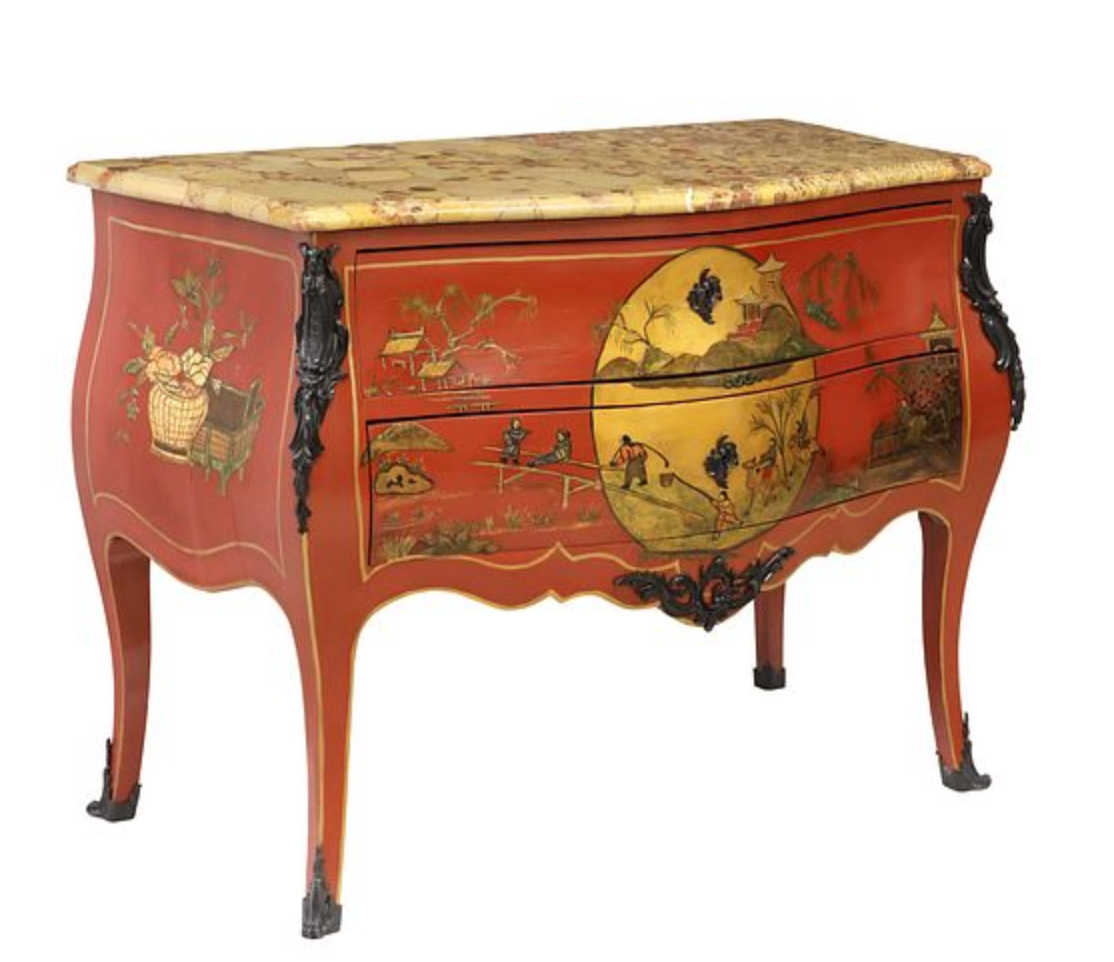 Louis XV Style Chinoiserie Breche D'Alep Top Lacquered Commode