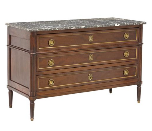 French Louis XVI Style Marble-Top Mahogany Commode