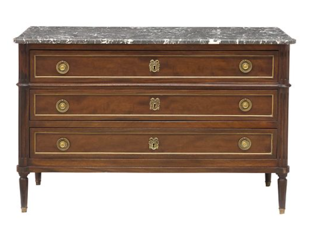 French Louis XVI Style Marble-Top Mahogany Commode