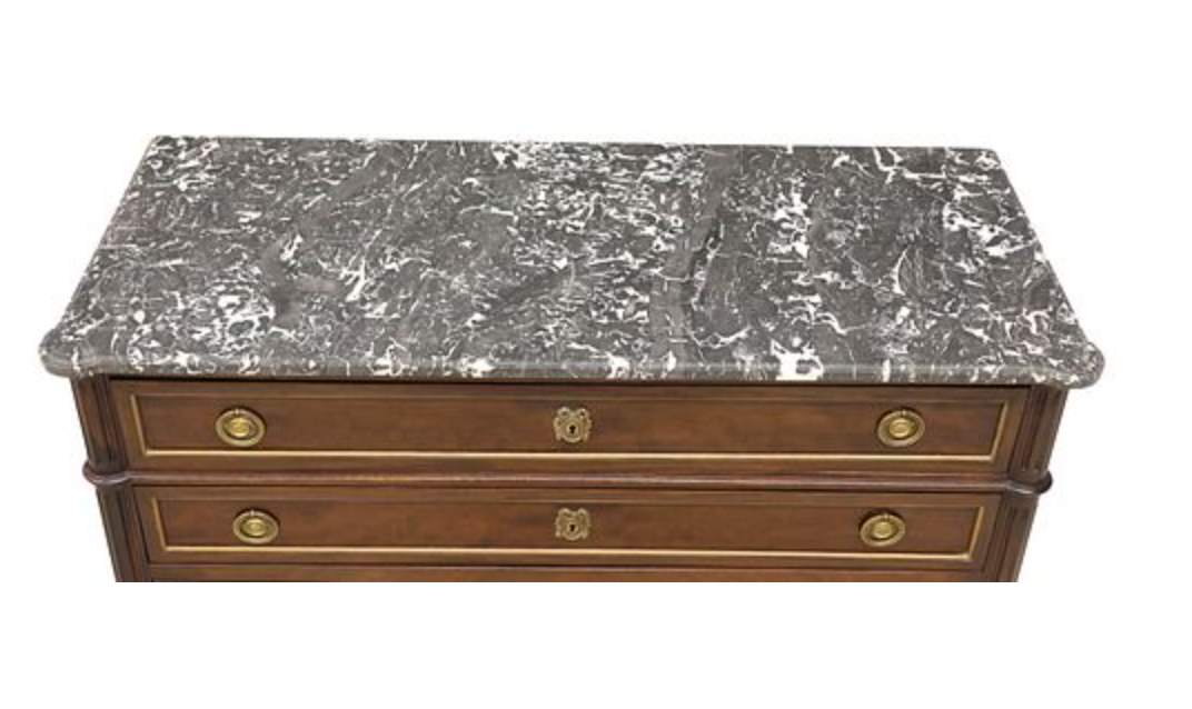 French Louis XVI Style Marble-Top Mahogany Commode