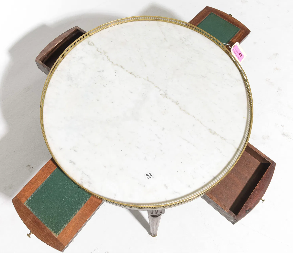 Louis XVI Style White Marble Top Boulette Table