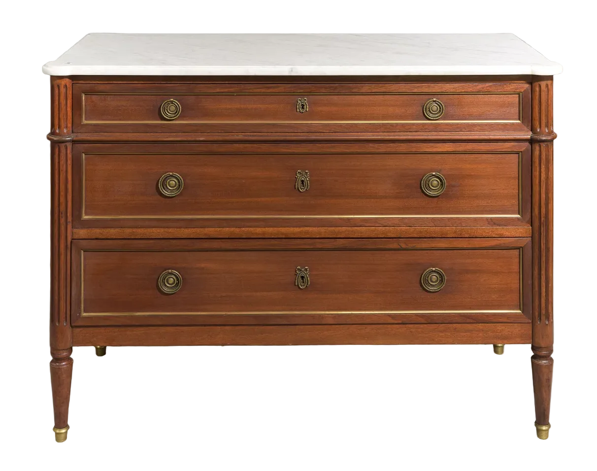 Louis XVI Style White Marble Top Chest