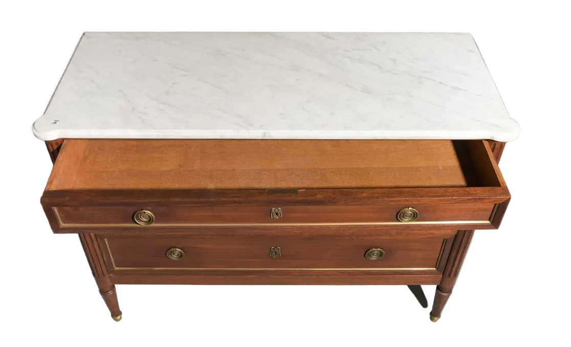 Louis XVI Style White Marble Top Chest
