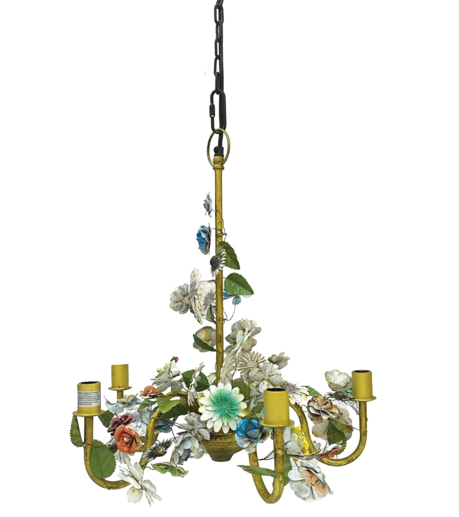 Metal Vintage Reproduction Toleware Flowers Chandelier