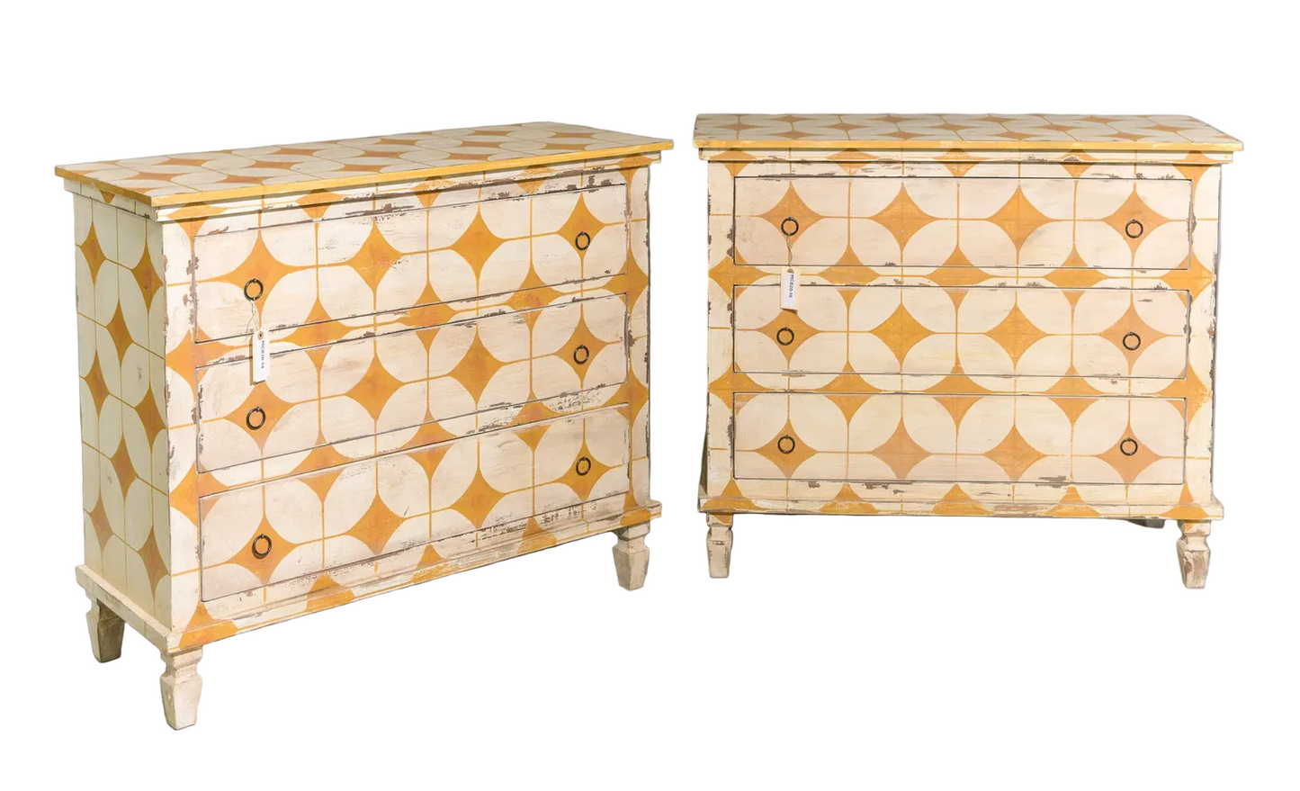 European Style Pair of Painted Three Drawer Chest
