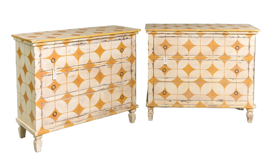 European Style Pair of Painted Three Drawer Chest