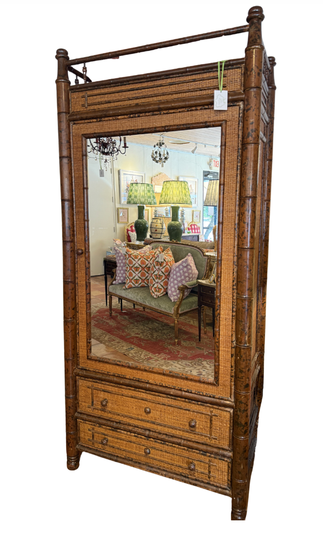 Faux Bamboo Mirrored Wardrobe