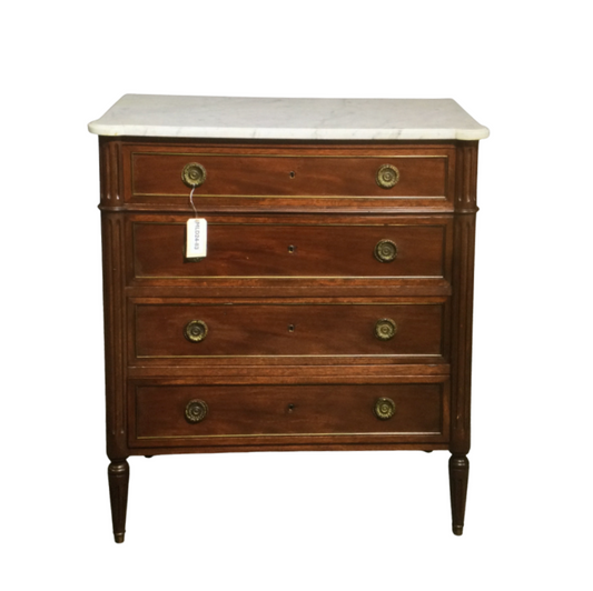Louis XVI Antique White Marble Top Chest