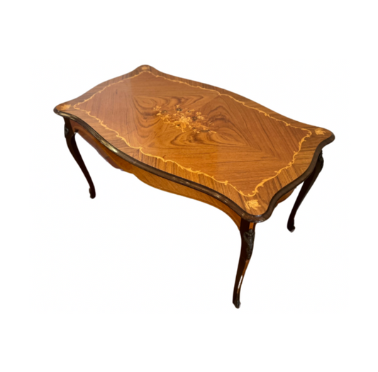 Antique Inlay Floral Marquetry Coffee Table