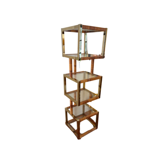 Vintage Rattan and Brass Shelf