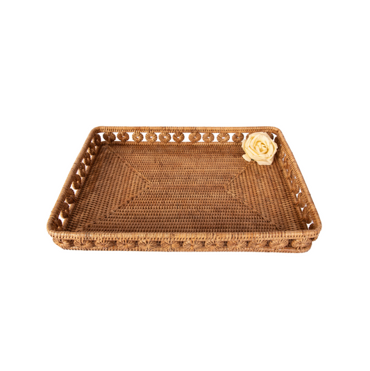 Rattan Rectangular Tray - Brown / 17"