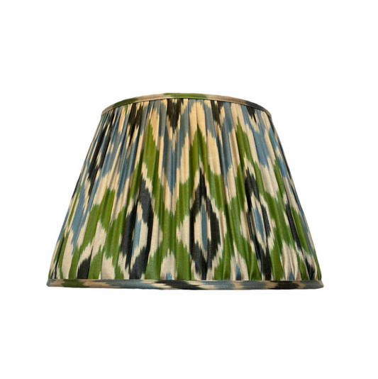 Blue and green ikat silk lampshade 18 in.