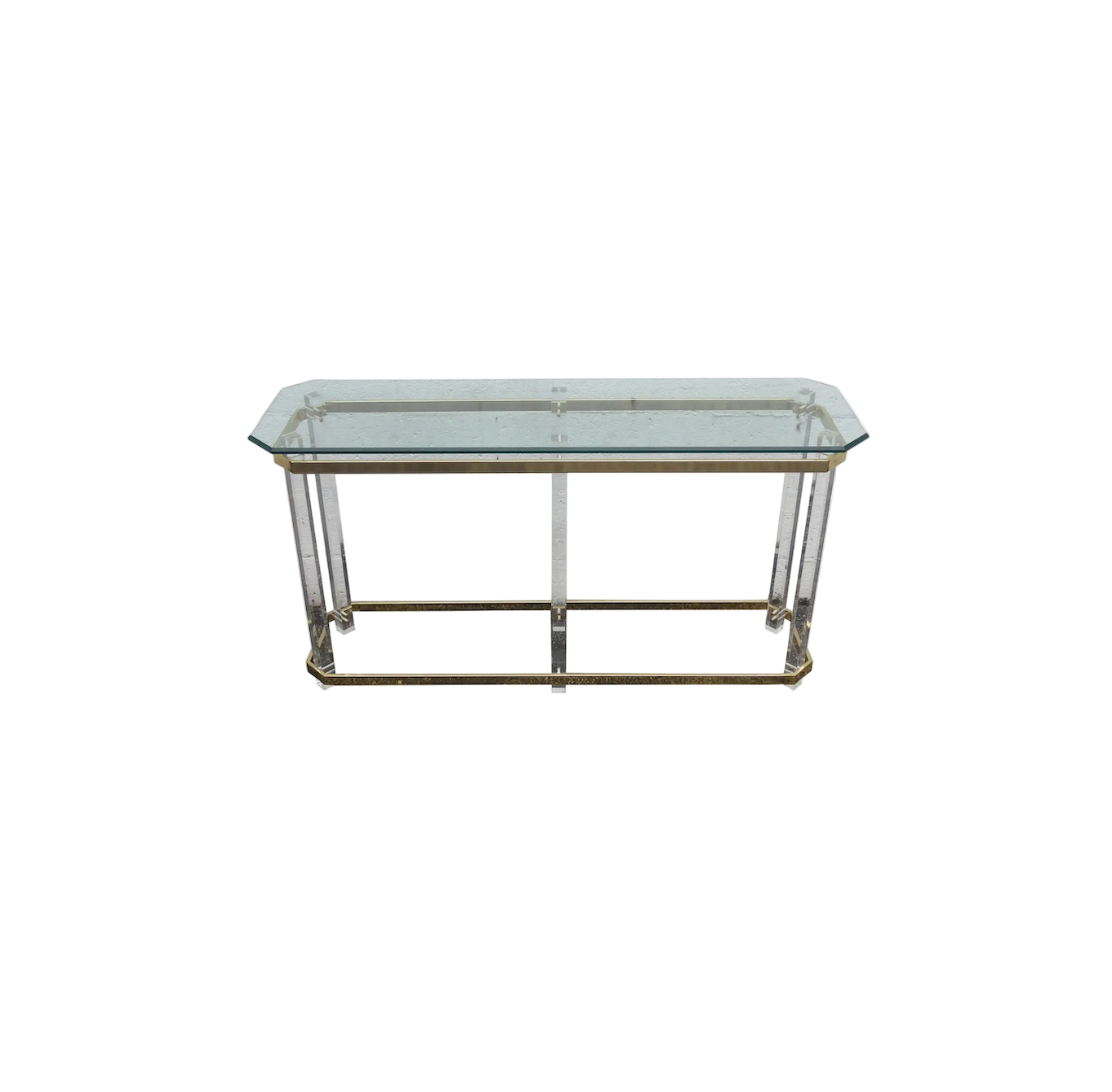 Hollywood Regency Antique Lucite and Brass Console Table