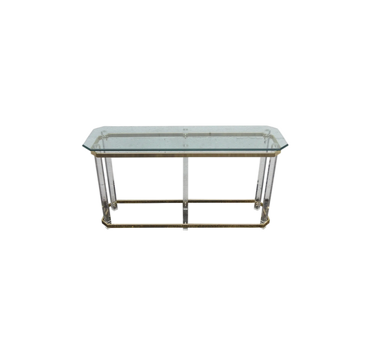 Hollywood Regency Antique Lucite and Brass Console Table