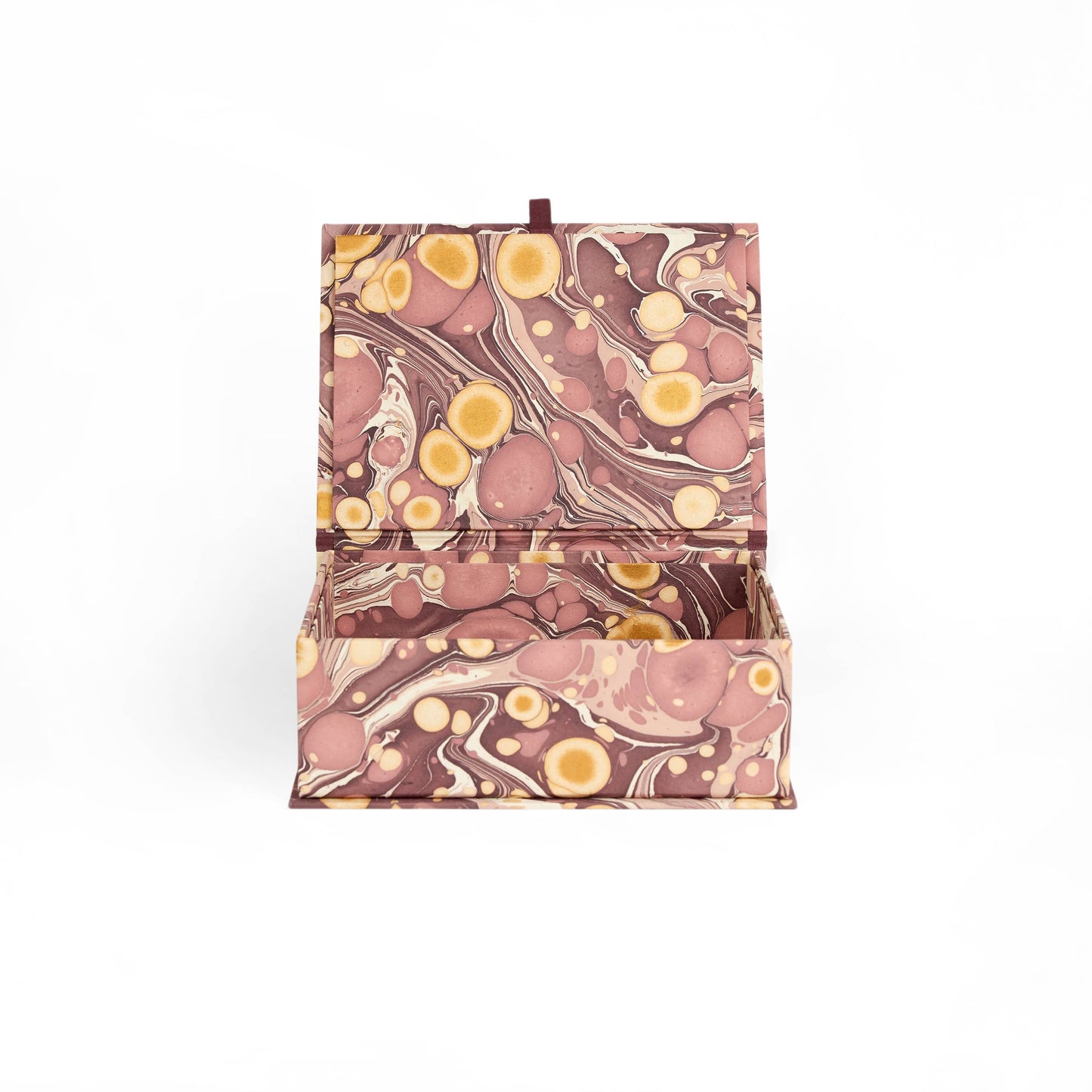 MARBLED KEEPSAKE BOX SET - BURGUNDY GOLDEN PEACOCK &PEBBLE - LARGER BOX