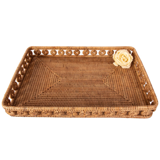 Rattan Rectangular Tray - Honey Brown 21"