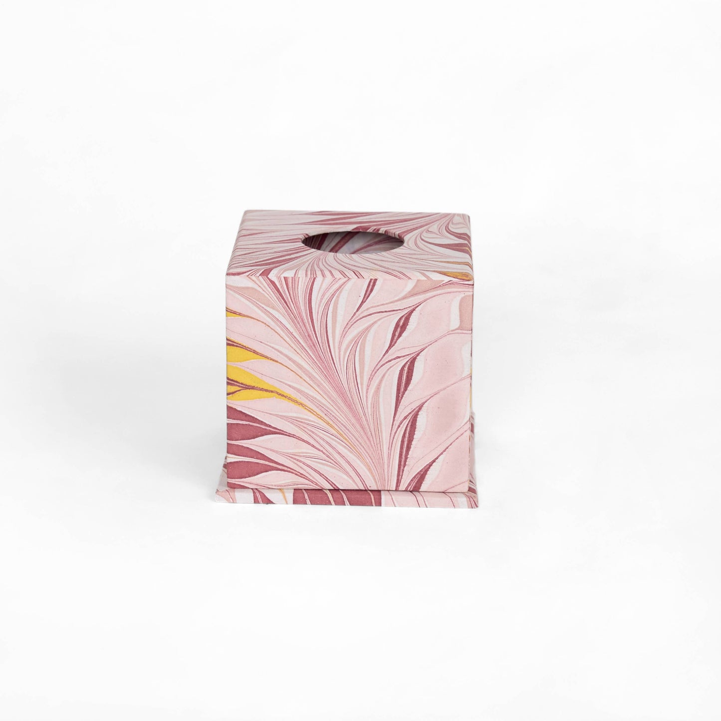 MARBLED LARGE TISSUE BOX - PINK FEATHER