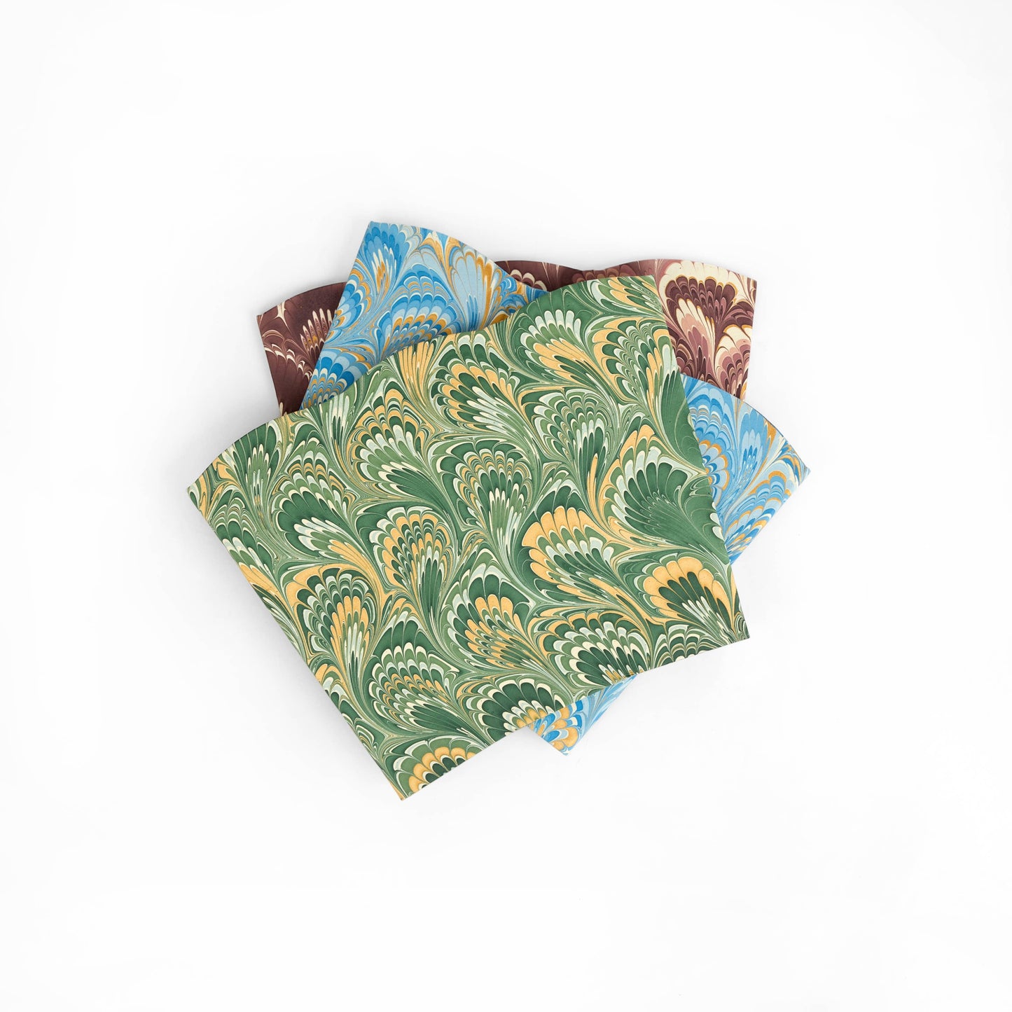 MARBLED SCALLOPED COLLAPSIBLE BASKET - GREEN GOLD PEACOCK