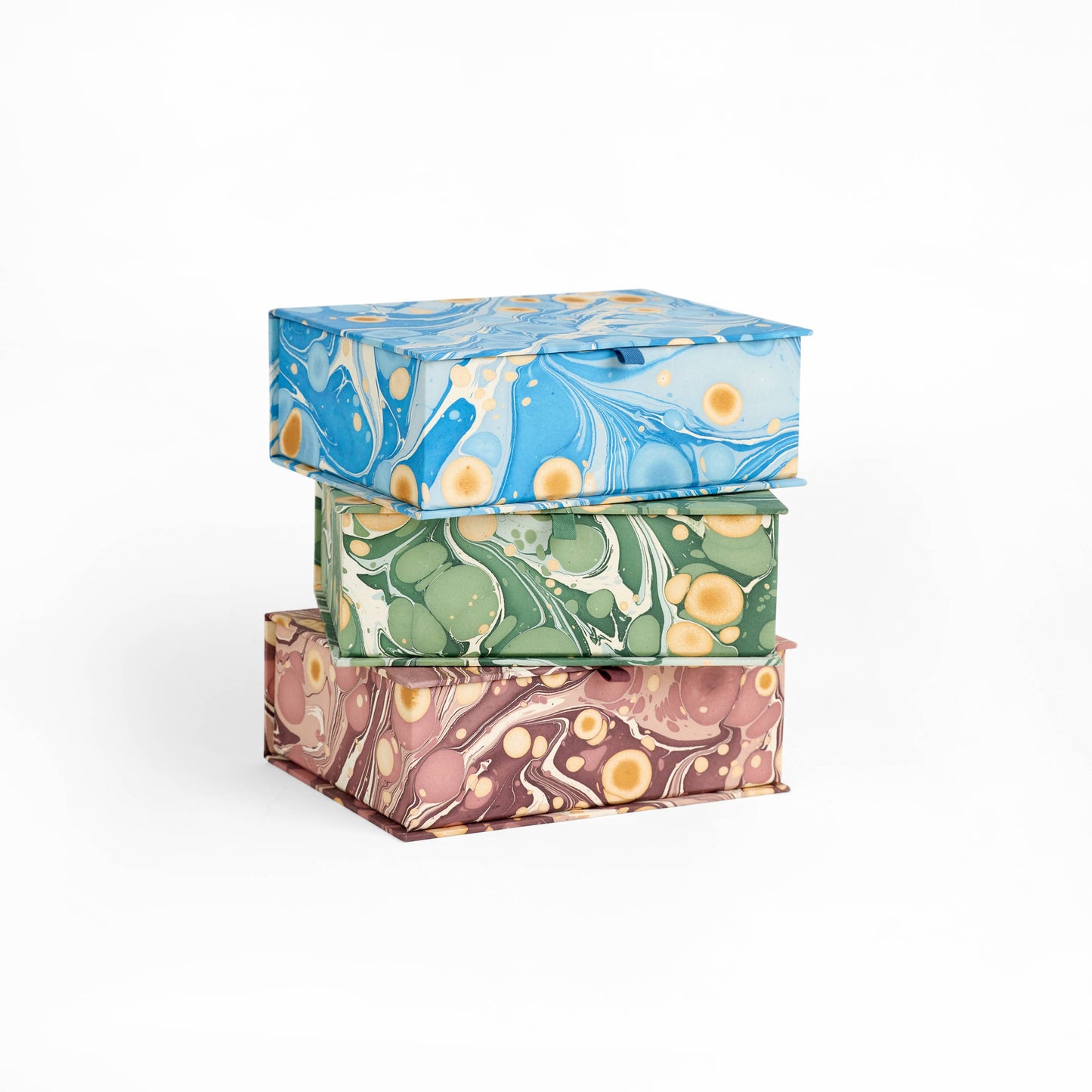 MARBLED KEEPSAKE BOX SET - BURGUNDY GOLDEN PEACOCK &PEBBLE - LARGER BOX