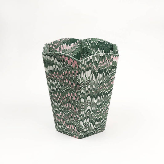 HAND MARBLED SCALLOPED COLLAPSIBLE BASKET - GREEN MOUNTAIN