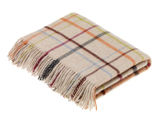 Windowpane Beige Merino Lambswool Throw