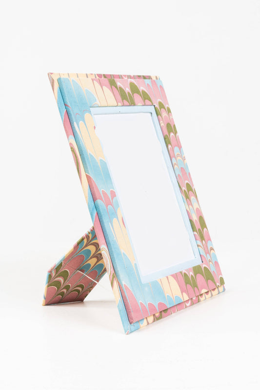 Hand-Marbled Picture Frame in Lilac Blues, 4x6