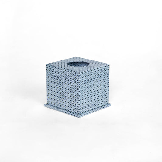 SCREEN PRINTED TISSUE BOX - DOT & GRID BLUE