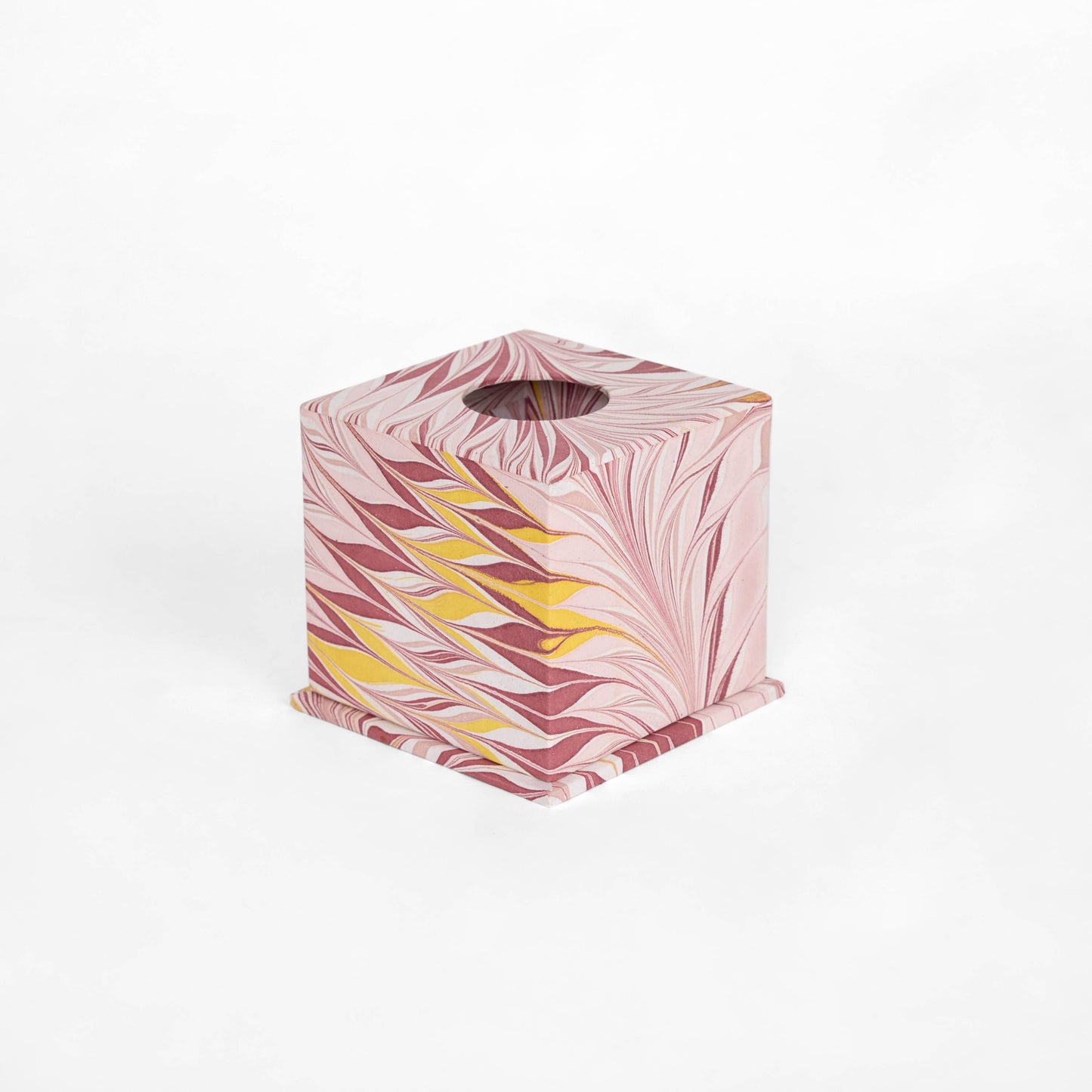 MARBLED LARGE TISSUE BOX - PINK FEATHER