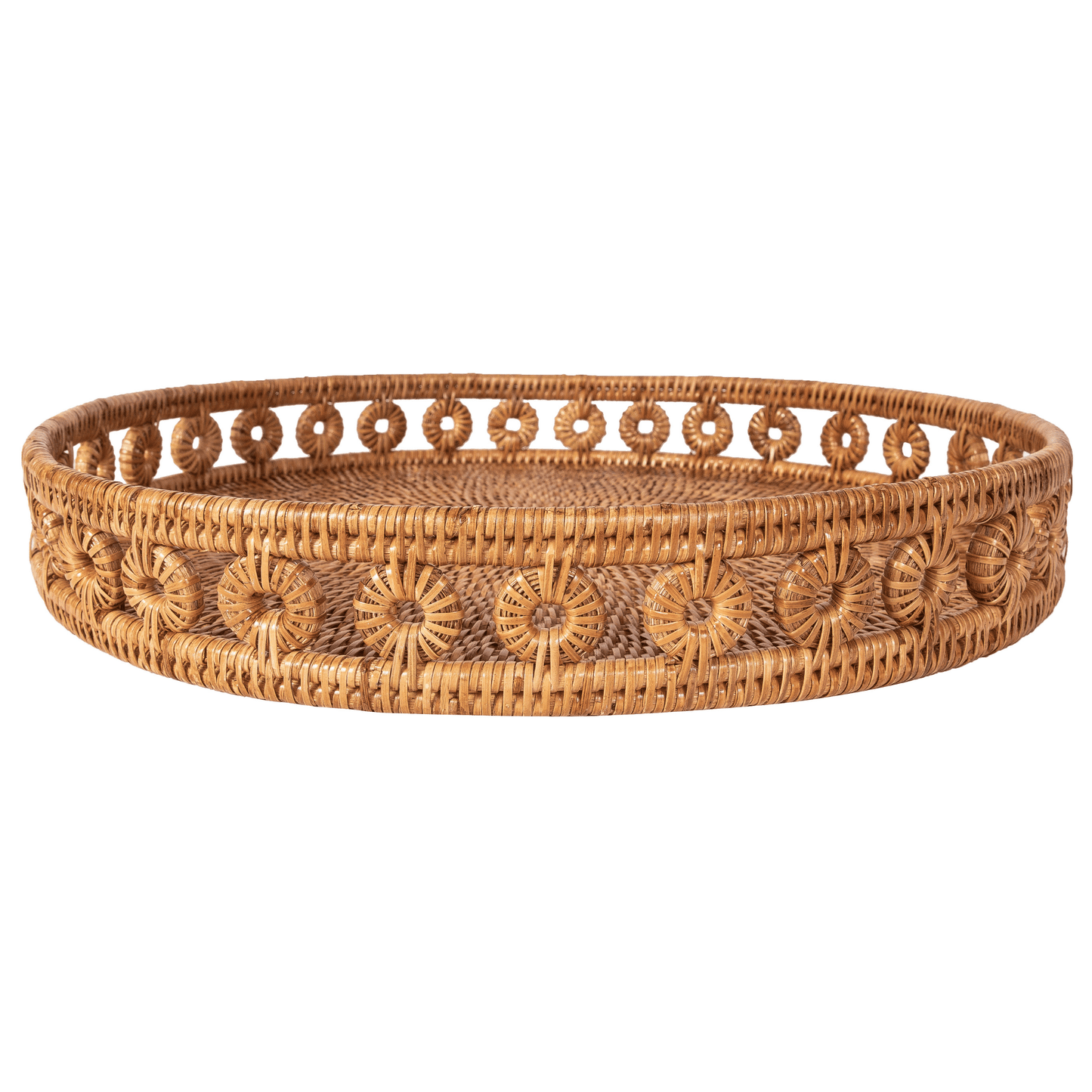 Rattan Round Tray with Glass Insert