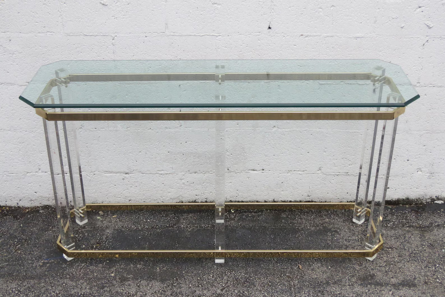Hollywood Regency Antique Lucite and Brass Console Table
